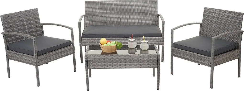 Zestaw polirattanowy MCW-F56 (4-częściowy), szary, ciemnoszare poduszki