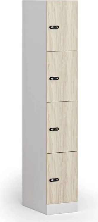Szafka skrytkowa S1, 4 schowki, 1850 x 300 x 500 mm, zamek mechaniczny z kodem, drzwi laminowane, dąb naturalny