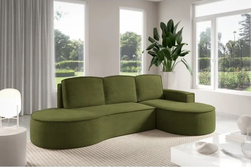 Narożnik MOLLY Prawostronny z funkcją spania, wolnostojący tkanina CURIO 39 Zielony