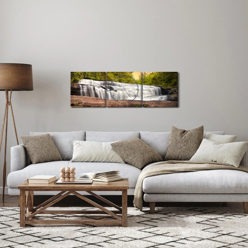 Obraz wodospadu (z zegarem) (90x30 cm)