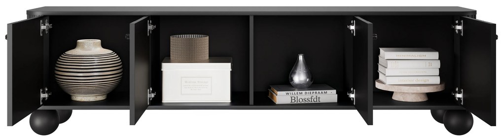 Szafka RTV Vesper 4D 187 cm - czarny / czarne uchwyty / nogi kule