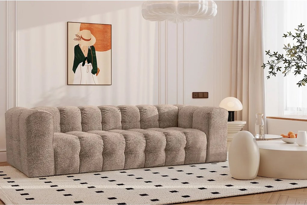 Sofa czteroosobowa BALOO, tkanina szenilowa + bukla, Ciemnobeżowy