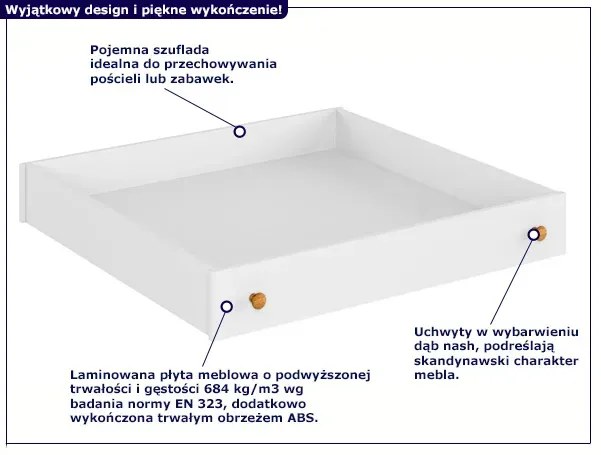 Biała szuflada na pościel pod łóżko F8-H13