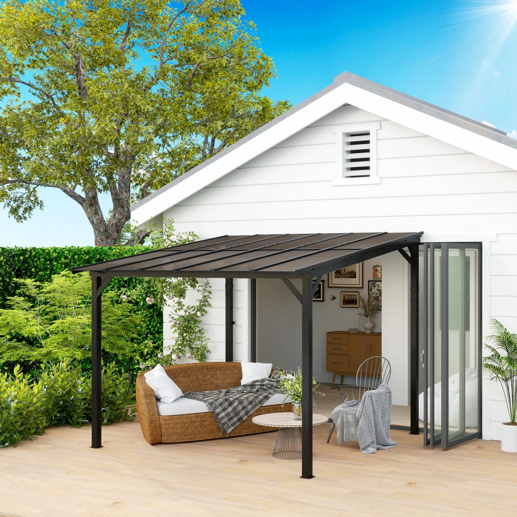 Outsunny Pergola Metalowa 3 x 3 m, Ogrodowa Pergola z Wodoodpornym Dachem, Wolnostojąca, Odporna na Wiatr, Z Ochroną UV, Ciemnoszara