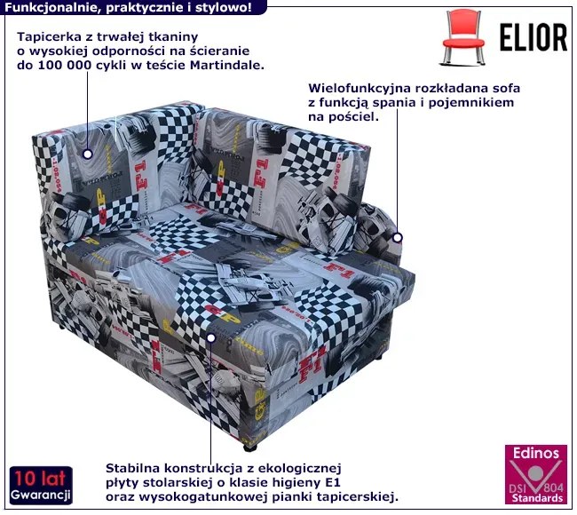 Rozkładany tapczan z motywem wyścigówki - Paster 3X