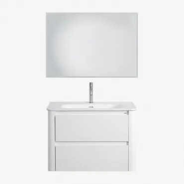 Zestaw Wiszących Mebli Łazienkowych 80x50 Cm Z Drewna Zintegrowany Z Umywalką Egerton Biała & Prostokątna Lampa Led - Sklum