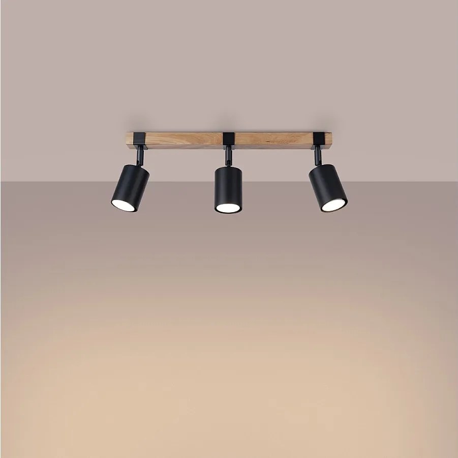 Plafony skandynawski Zynelix, stal/naturalne drewno - 3 źródło światła 3000K - L.54 x H.17.2 cm - czarny/naturalne drewno