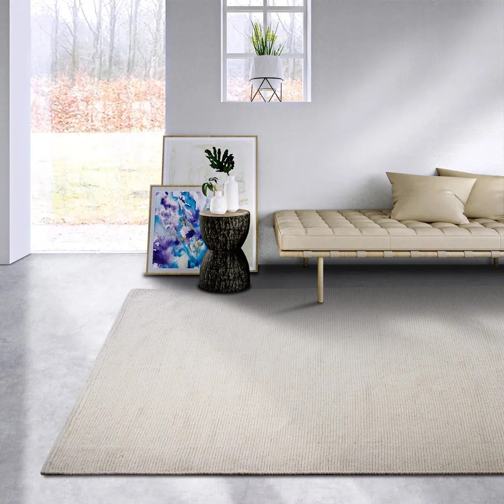 Kremowy dywan z mieszanki wełny tkany ręcznie 80x150 cm Pradesh Natural White – Elle Decoration