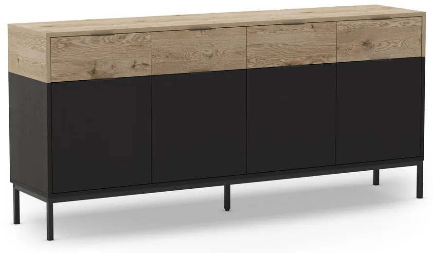Czarna niska komoda w dekorze dębu 180x80 cm Marion – Marckeric