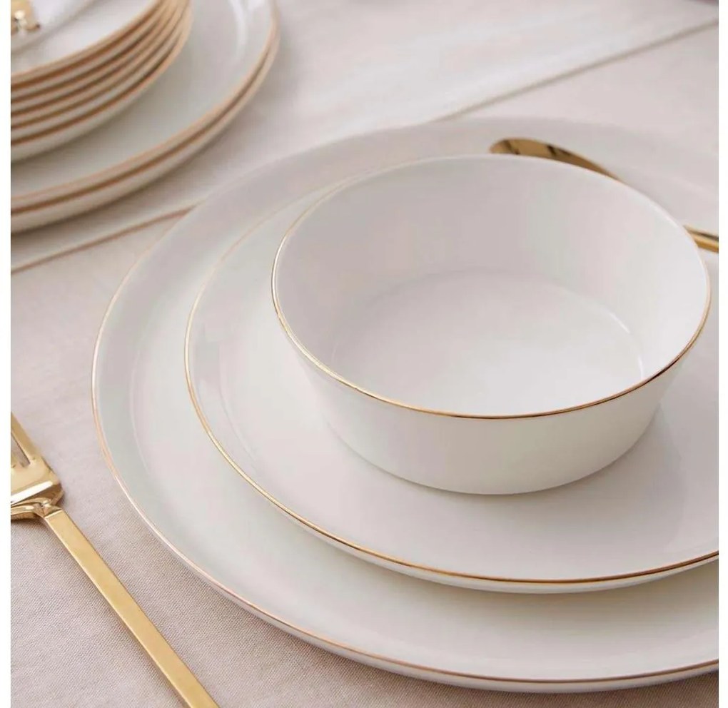 24-częściowy zestaw obiadowy, biały/złoty, porcelana