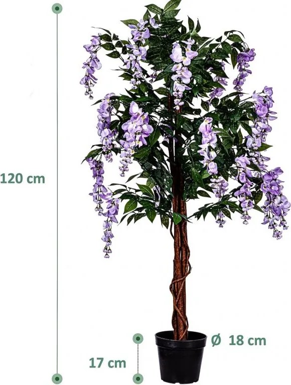 PLANTASIA Wisteria sztuczna 120 cm, kwiaty niebiesko-fioleto