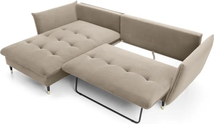 Narożnik GLAM Lewostronny z funkcją spania, zestaw z poduszkami wolnostojący tkanina RIVIERA 16 Beżowy DOMO HOME