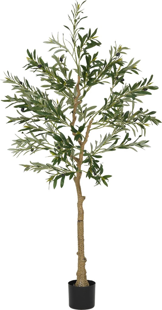 HOMCOM Sztuczna roślina, Sztuczne drzewo oliwne, 150 cm, 720 liści, 32 oliwki, stabilna doniczka, roślina dekoracyjna, zielona