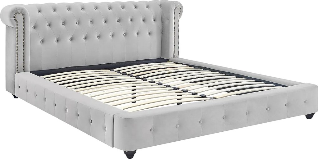 Łóżko chesterfield 180 x 200 cm - Welur - Jasnoszary - TONGERLA