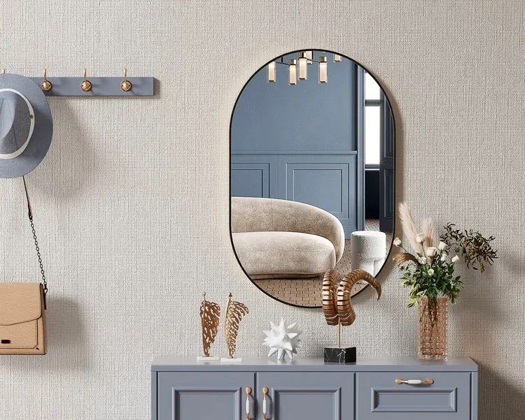 Czarne owalne lustro ścienne w stylu nowoczesnym 100x50 cm - Teroso 3X