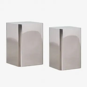 Zestaw 2 Kwadratowych Stolików Pomocniczych Ze Stali Nierdzewnej Loraq Clear Brush - Sklum