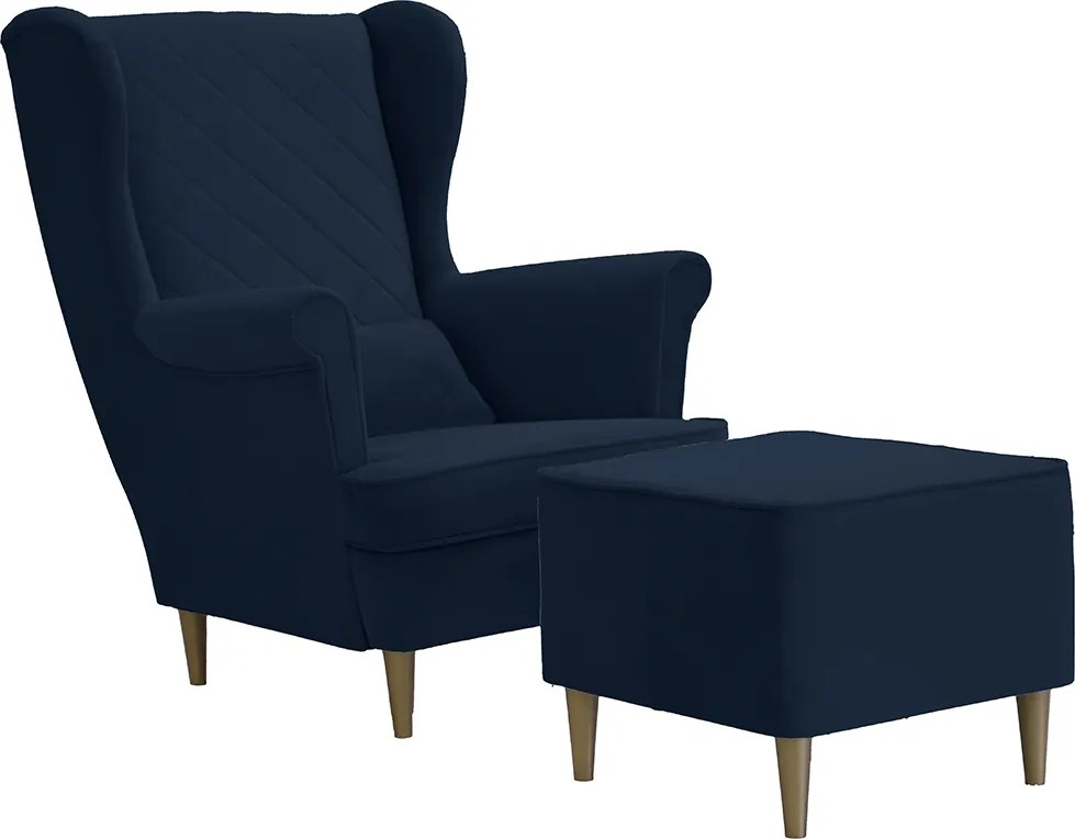 Fotel uszak skandynawski z podnóżkiem CLEO Granatowy