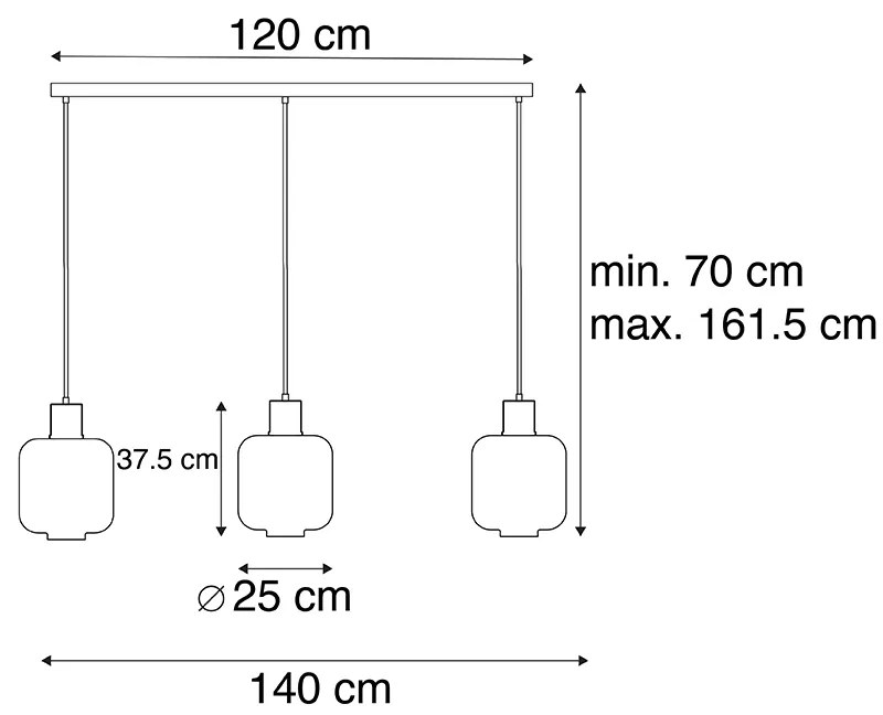 Designerska lampa wisząca czarna z przydymionym szkłem 3-światłowa 161,5 cm - QaraDesignerski Oswietlenie wewnetrzne