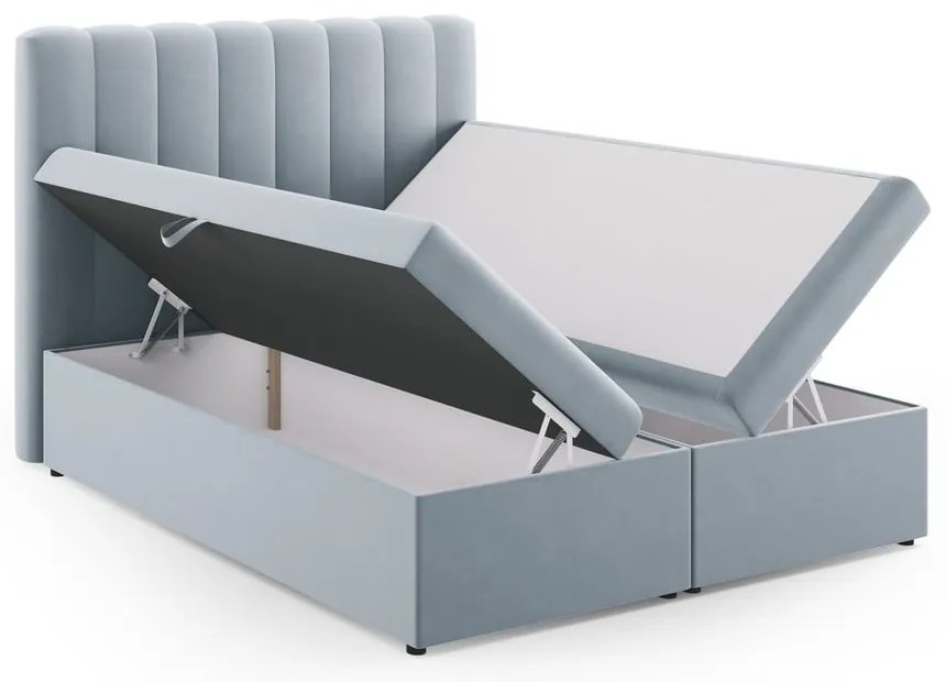 Jasnoniebieskie łóżko boxspring ze schowkiem 160x200 cm Gina – Milo Casa