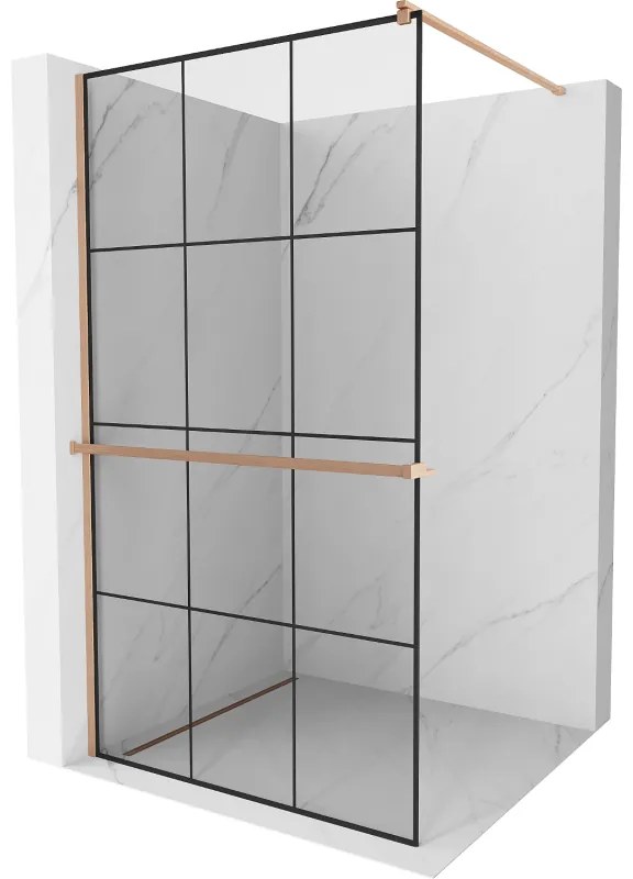 Mexen Kioto+ ścianka prysznicowa z półką Walk-in 120 x 200 cm, czarny wzór, miedź szczotkowana - 800-120-121-65-77