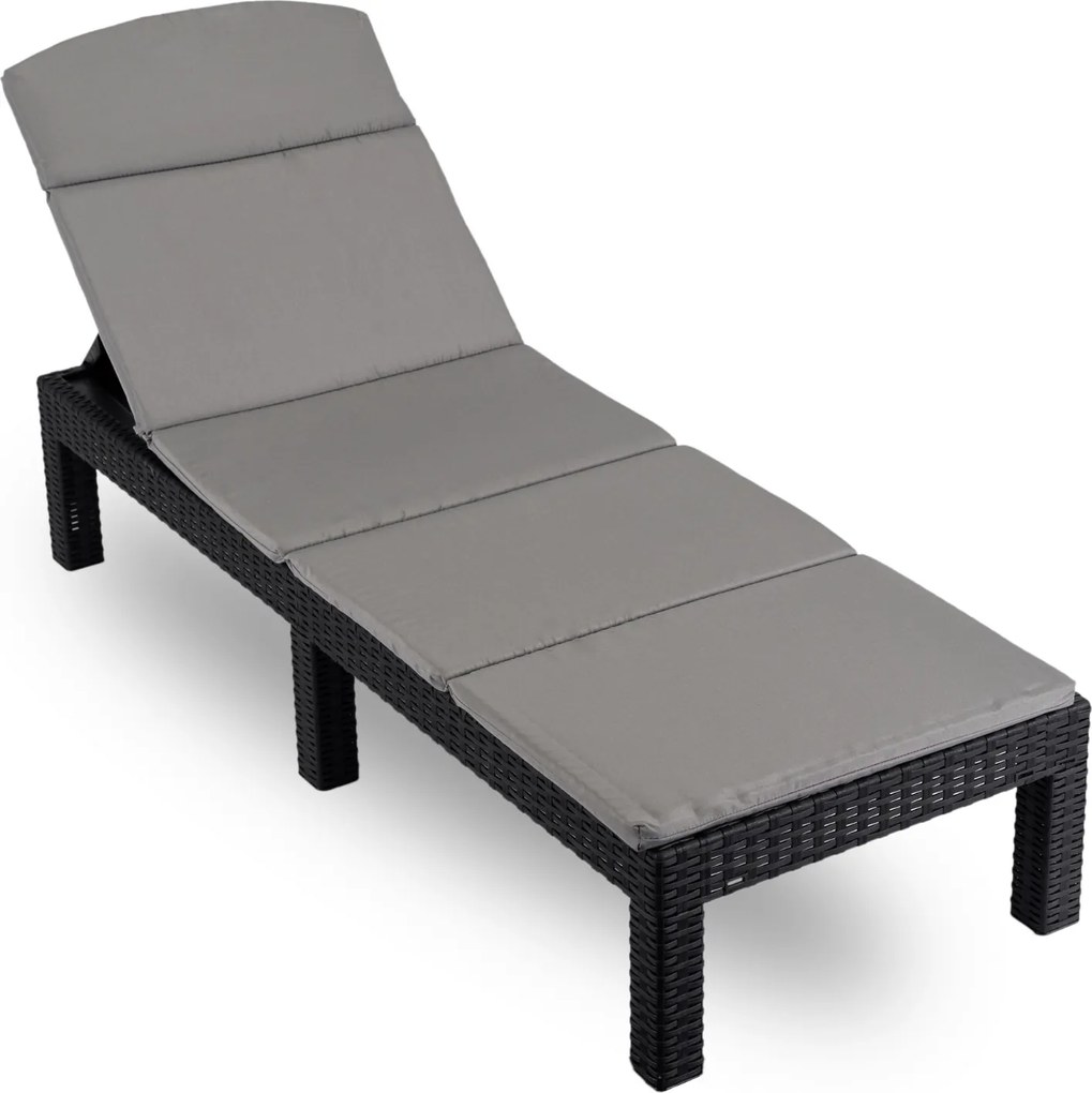 Fotel Ogrodowy Leżak LUIZJANA Technorattan Czarny/Szary