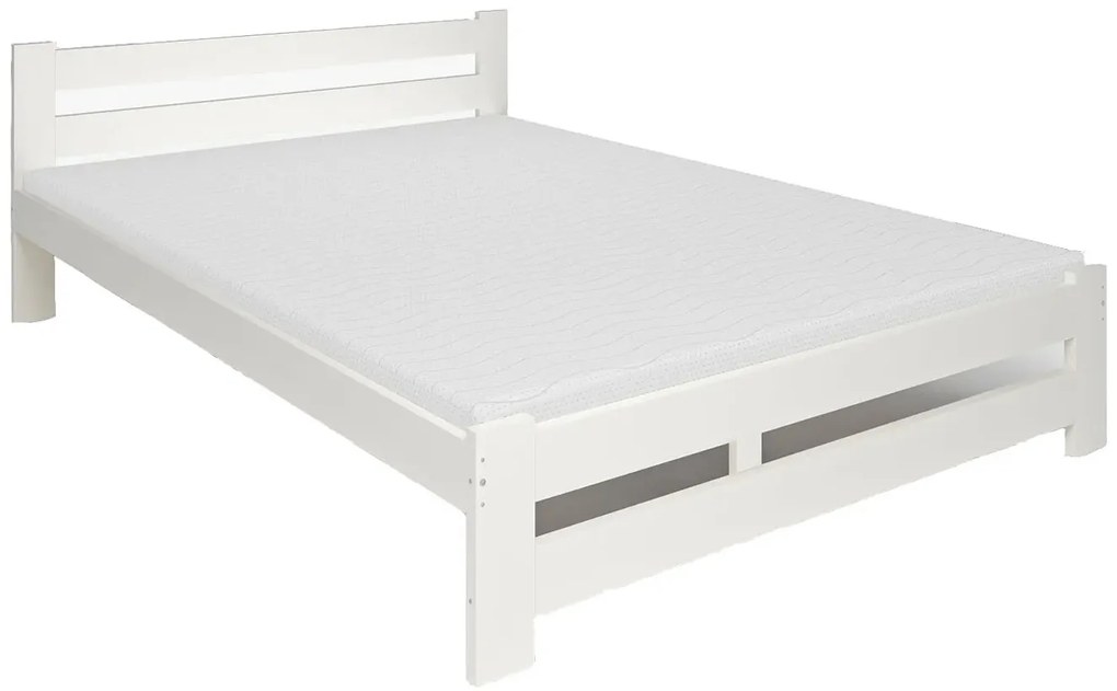Białe drewniane małżeńskie łóżko z materacem 160x200 B8-W03