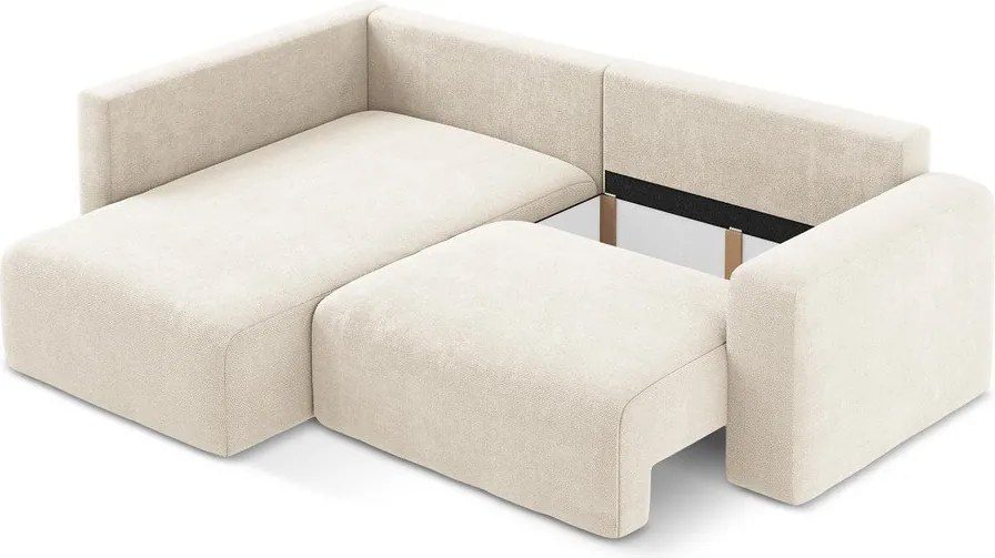 Kremowy rozkładany/ze schowkiem narożnik z tkaniny szenilowej (lewostronny/w kształcie litery L) Kona – Makamii