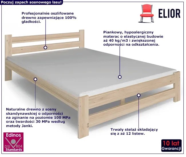 Sosnowe Podwójne Łóżko Z Materacem 140X200 Togen