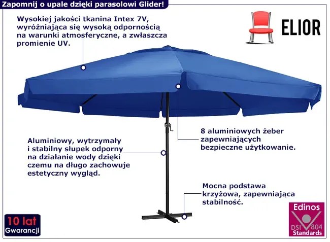 Lazurowy parasol ogrodowy z podstawą - Glider