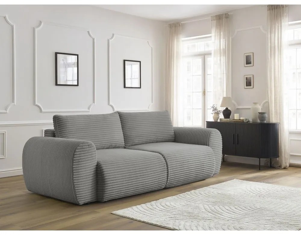 Ciemnoszara sztruksowa rozkładana sofa 257 cm Lucien – Bobochic Paris