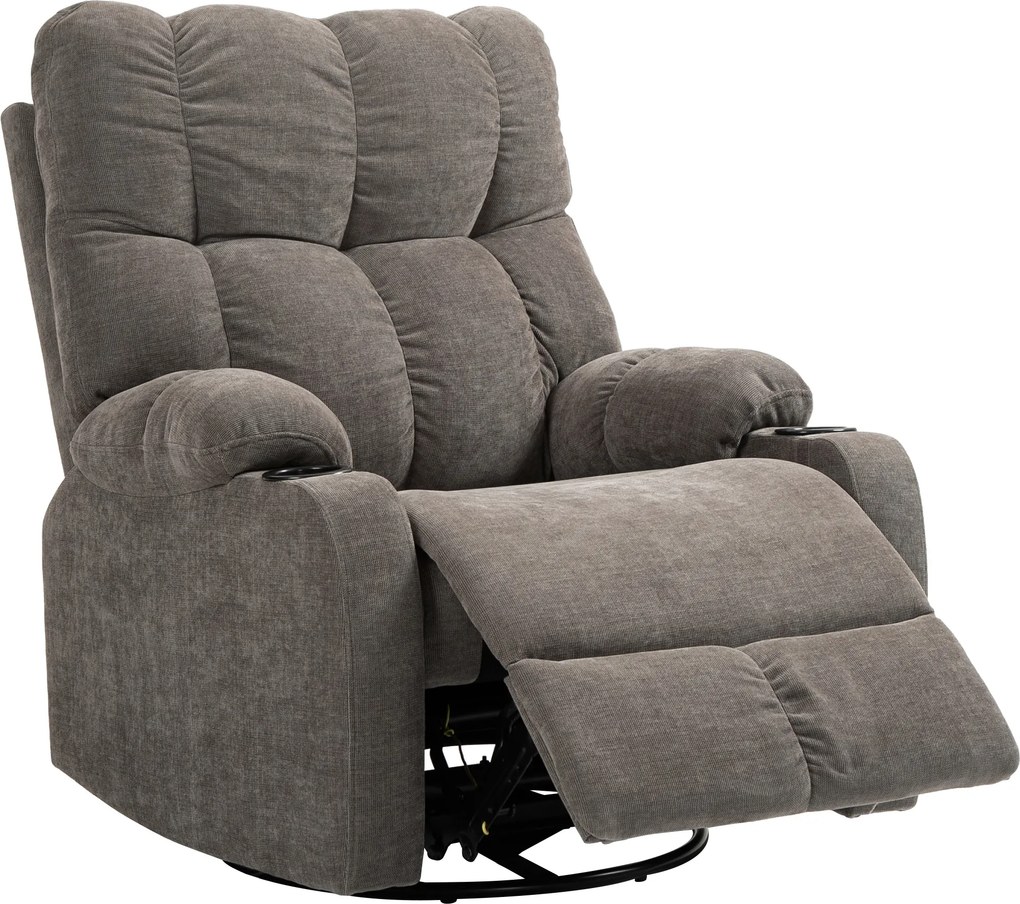 HOMCOM Fotel Relaksacyjny z Podnóżkiem, Leżak, Obrotowy, do 150 kg, Konstrukcja Stalowa, 88x96x108cm, Jasnobrązowy