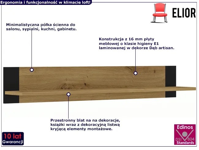 Półka ścienna dąb artisan Vela 3Q