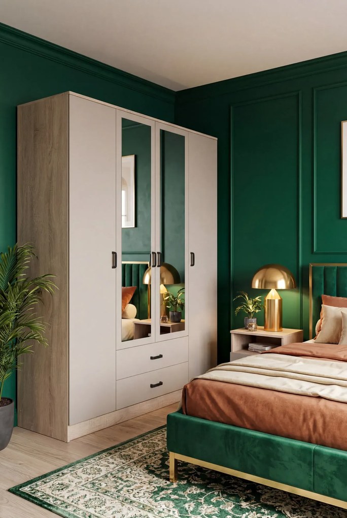 Czterodrzwiowa szafa z lustrem w kolorze dąb sonoma + kaszmir G8-H60