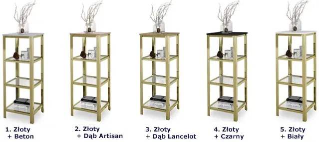 Niski regał w stylu glamur złoty + dąb artisan - Nessebax 4X