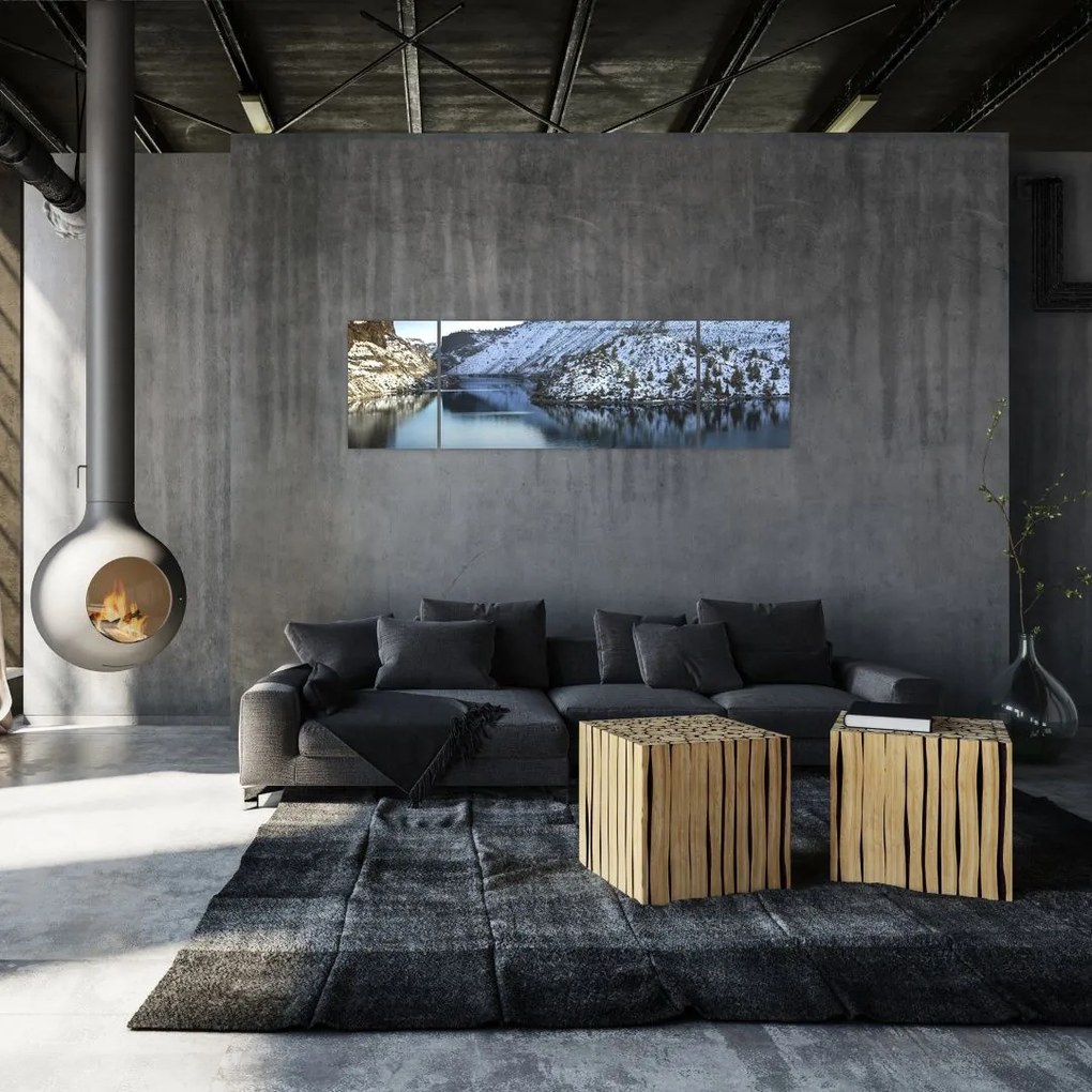 Obraz - zimowy krajobraz z jeziorem (170x50 cm)