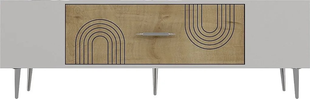 Stojak pod telewizor – 150 cm x 48,2 cm x 29,6 cm – Dąb szafirowy, biały, srebrny – Płyta wiórowa pokryta melaminą