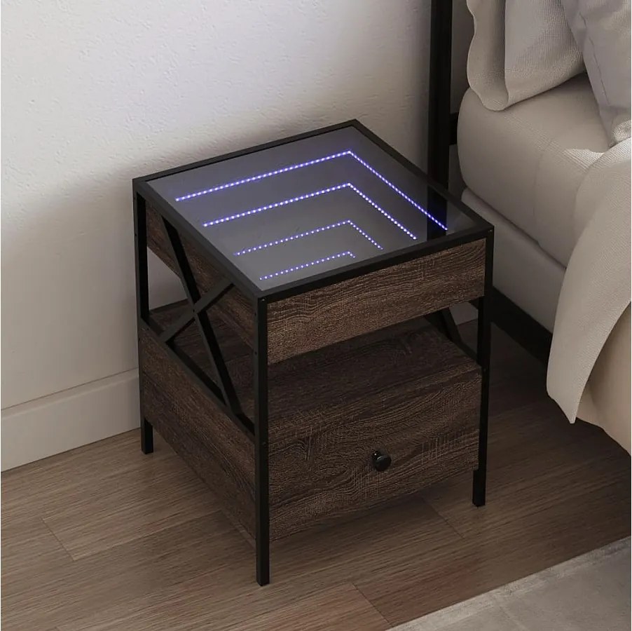 Nocny stolik LED Infinity w brązowym dębie 40x40x51 cm