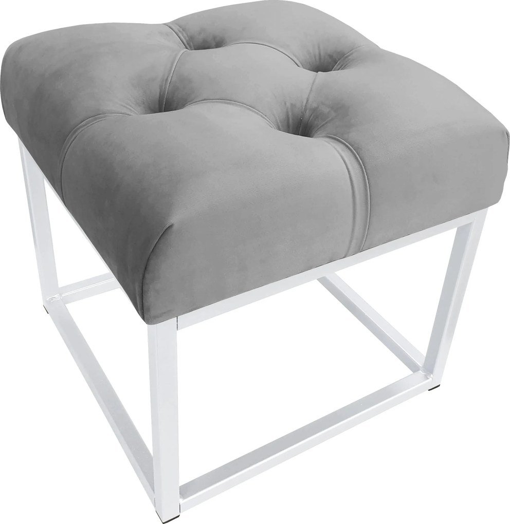 Pufa CHESTERFIELD tkanina Welur loft ławka podnóżek metal : Kolor Stelaża - Biały, Kolor tkaniny - VELVET - MG17, Typ tkaniny - Velvet