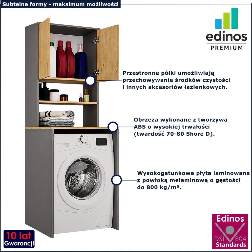 Szafka na pralkę z półkami antracyt + dąb artisan F7-Z27