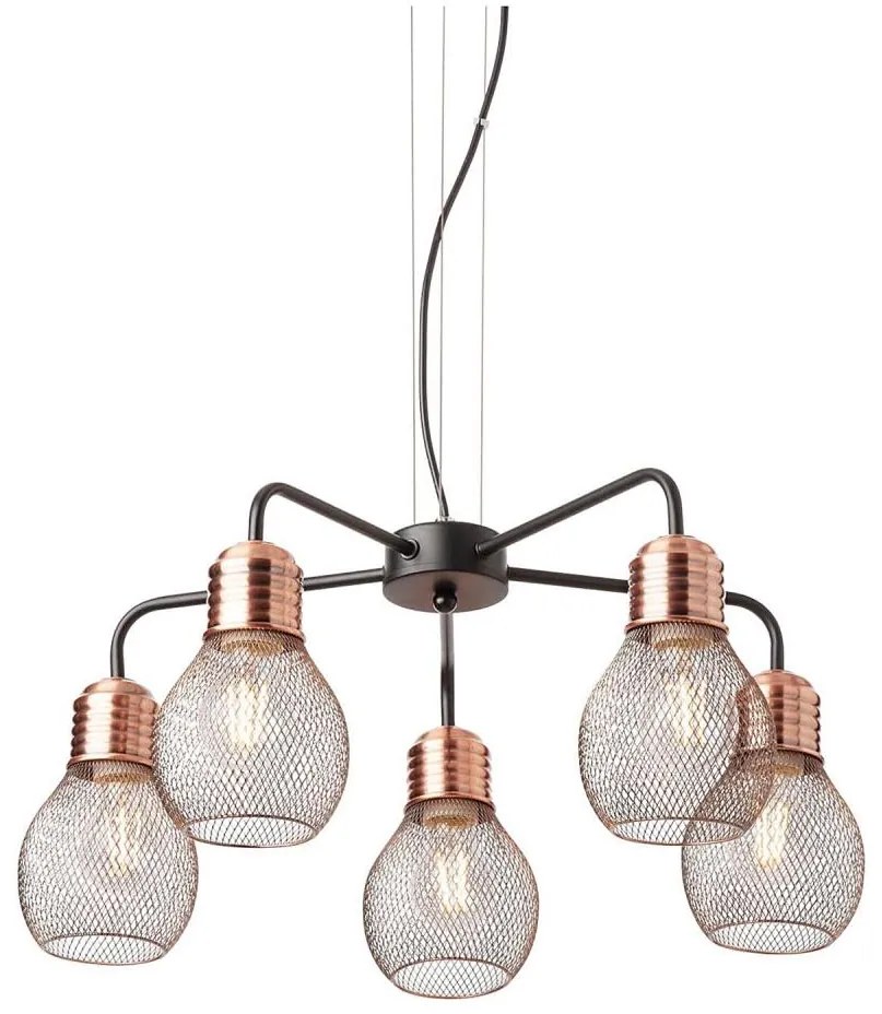 Redo 01-1580 - Lampa wisząca na lince EDISON 5xE27/42W/230V śr. 53 cm czarna/miedziana