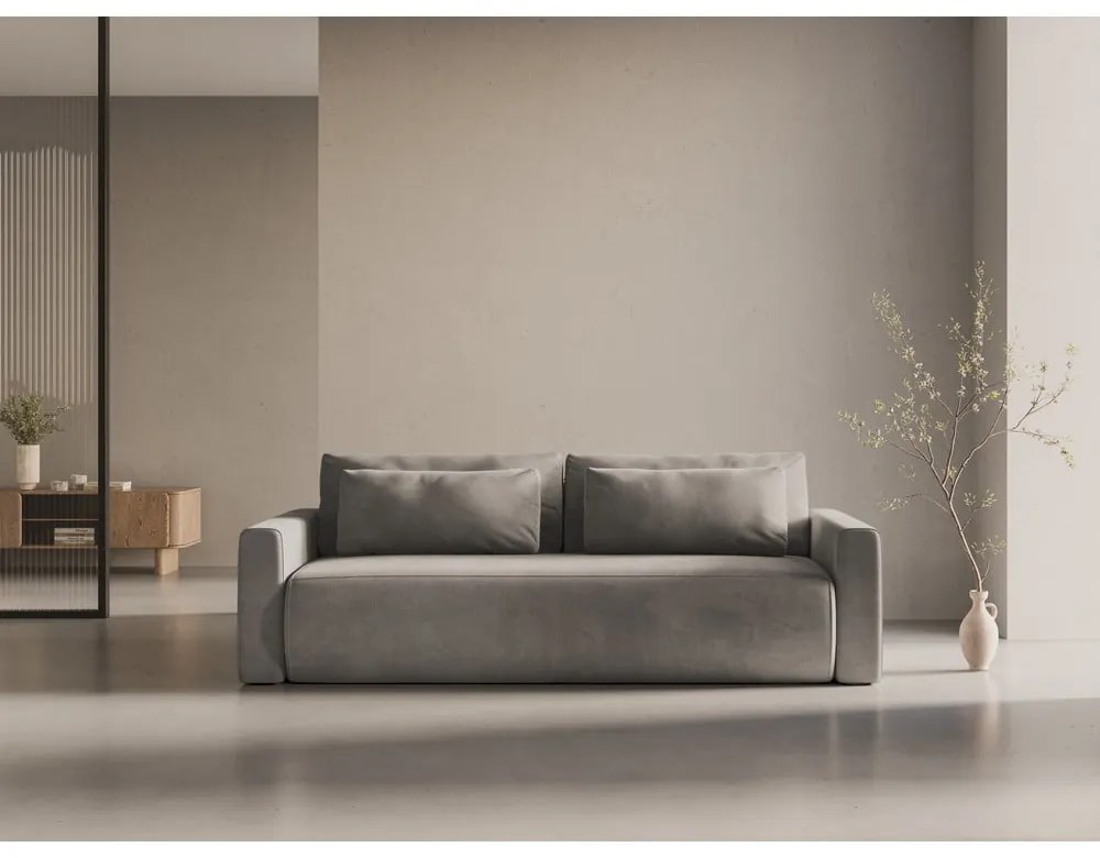 Jasnoszara aksamitna rozkładana sofa ze schowkiem 238 cm Belfast – Cosmopolitan Design