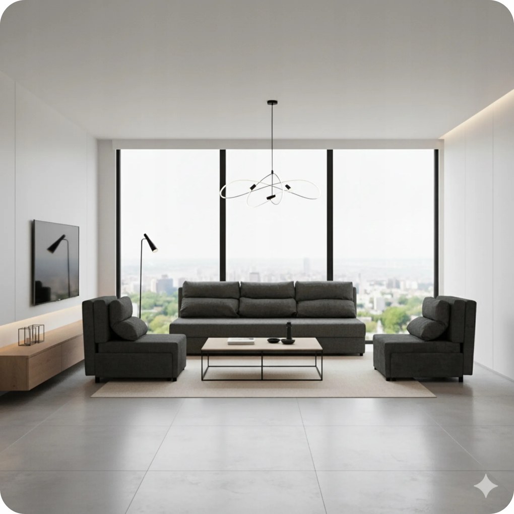 Zestaw KIMO funkcja spania sofa fotele Family Meble c. szary Ramona welur