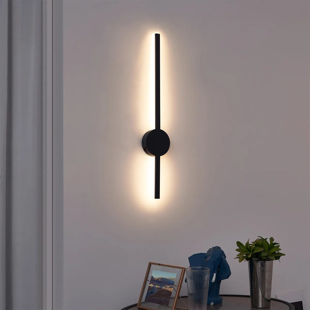 Nowoczesna lampa ścienna czarna 60 cm z wbudowanym LED - Clockwise