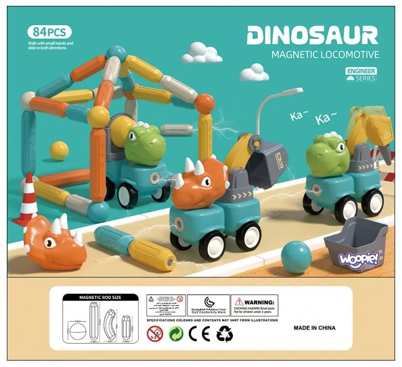 Woopie klocki magnetyczne dinozaury konstrukcyjne 84 el.