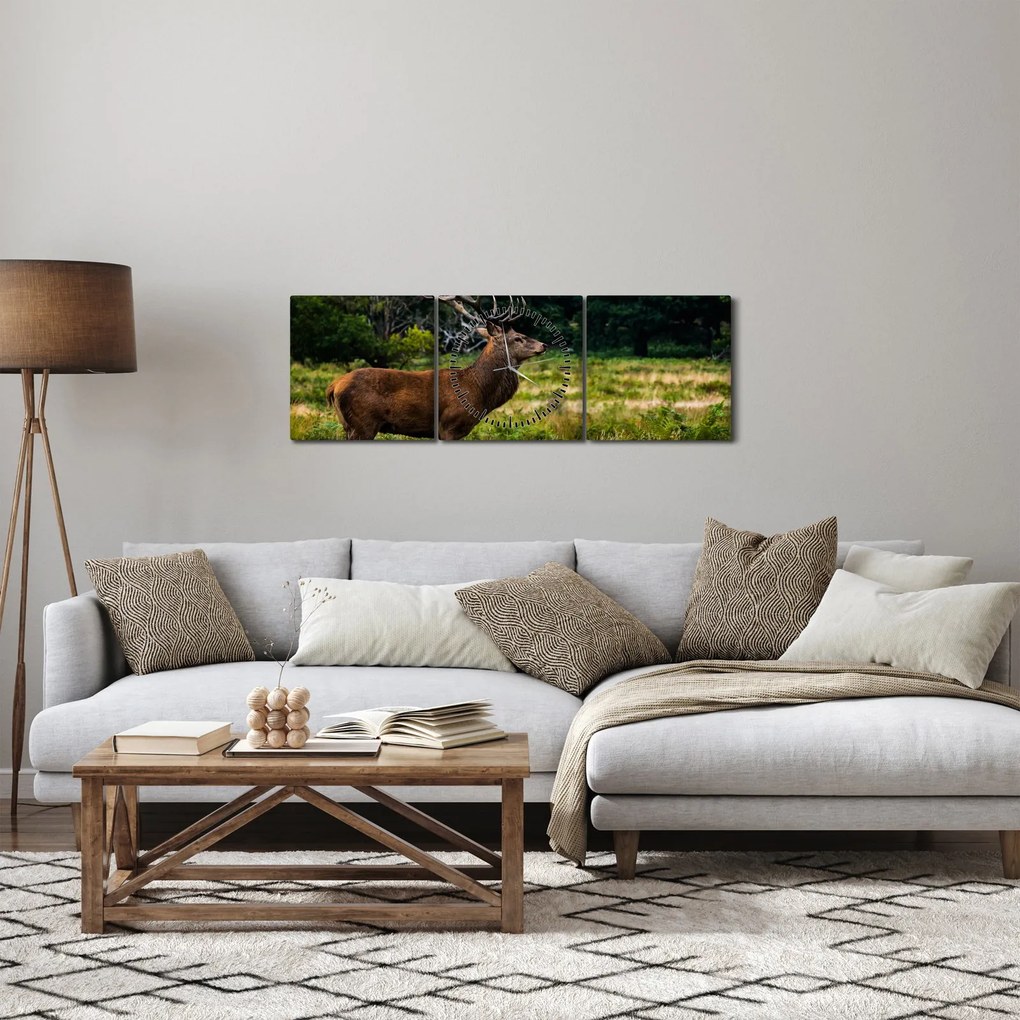 Obraz jelenia (z zegarem) (90x30 cm)