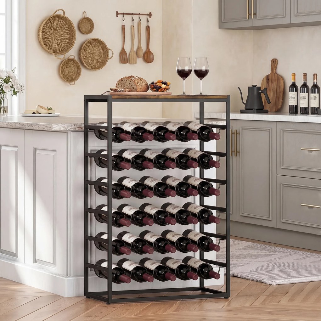 HOMCOM Stojak na wino na 30 butelek wolnostojący stojak z metalu do piwnicy, magazynu, 59 x 30 x 88,5 cm Rustykalny brąz | Aosom PL