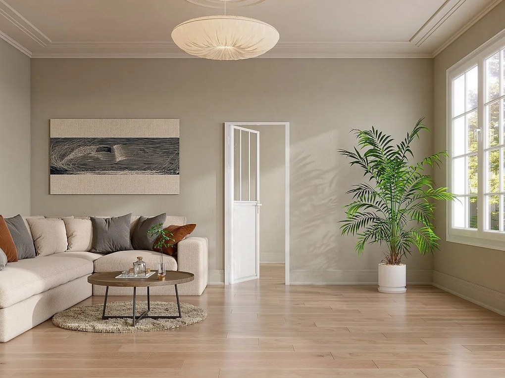 Dwuskrzydłowe drzwi wahadłowe z aluminium i szkła hartowanego w stylu industrialnym - wys.204 x szer.83 cm - Białe - ERMELO