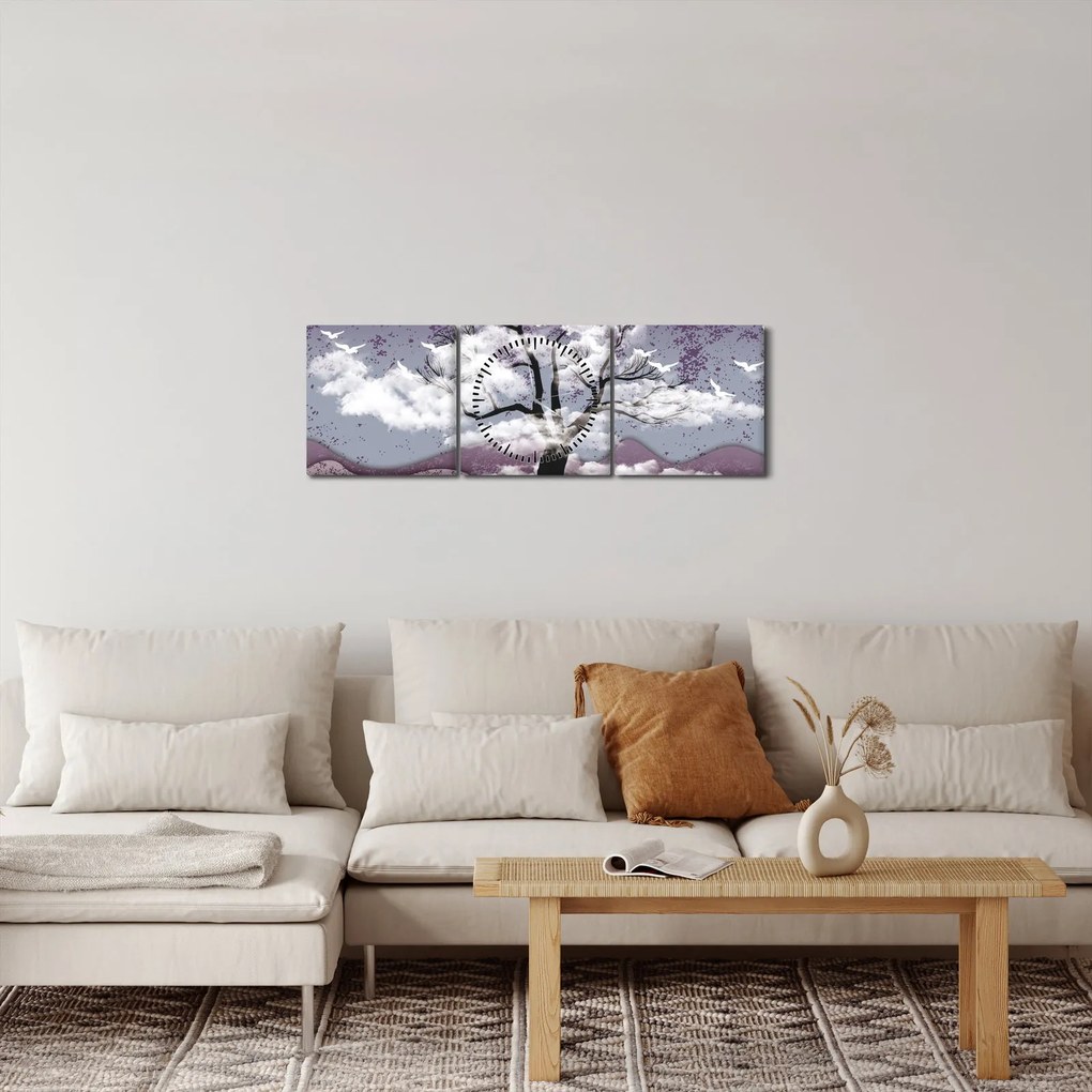 Obraz - Drzewo w chmurach (z zegarem) (90x30 cm)