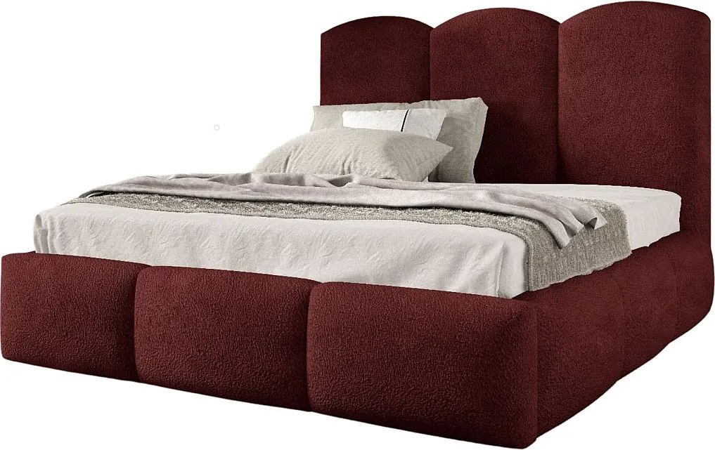 FURNISTAR Łóżko tapicerowane BAILEY z pojemnikiem na pościel| Bubble Bed 140x200|Łóżko dwuosobowe |Stelaż|Wygląd łóżka kontynentalnego|bez materaca-Bordowy
