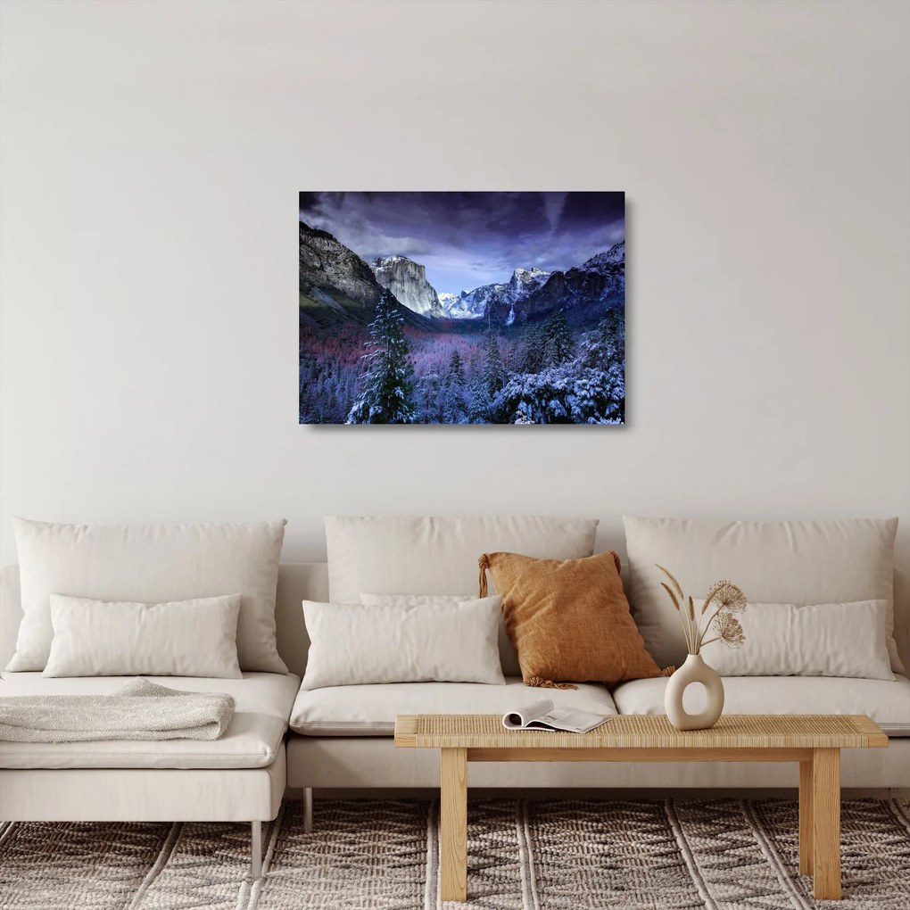 Obraz na szkle - zimowy górski krajobraz (70x50 cm)